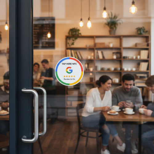 Google NFC tag with color bands and text on a white background